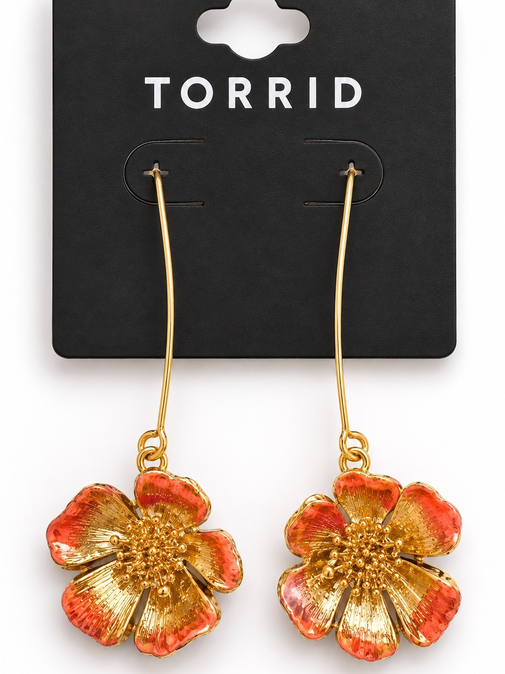 Torrid Gold & Coral Flower Drop Earrings – Statement Floral Dangles